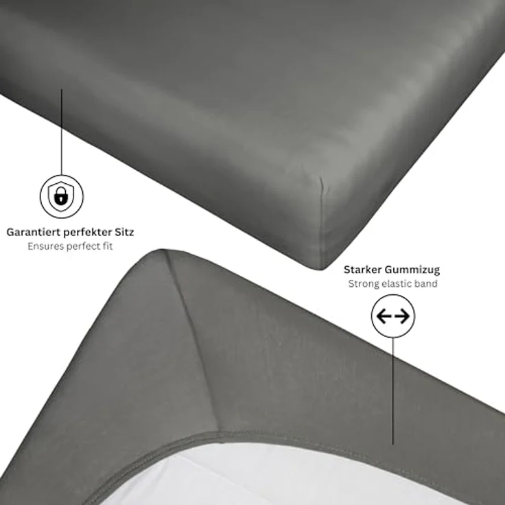 Esprit Spannbettlaken PREMIUM Spannbettlaken, 95% Baumwolle, 5% Elasthan, Gummizug: rundum, (2 Stück), 100 x 200 cm - 2er Set in Anthrazit – Bild 9