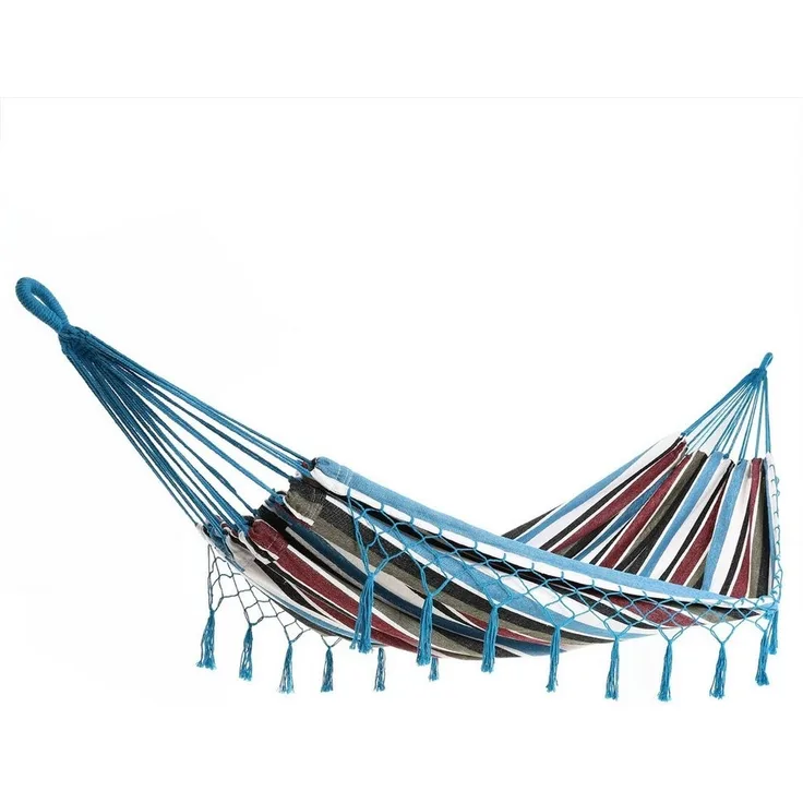 Detex Hängematte, 2 Personen XXL 150cm breit 300kg belastbar Boho-Style Makramee Blau
