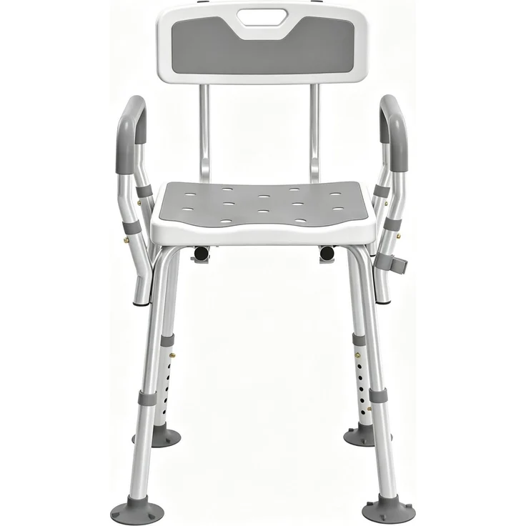 DESVIAE Sessel Duschstuhl Grau aus Aluminium/HDPE – 56,5x74–87x53,5 cm – höhenverstellbar, Rückenlehne – Bild 7