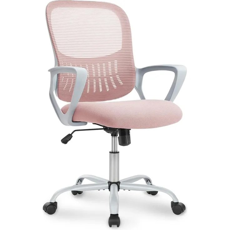 DUMOS Bürostuhl Ergonomisch, Schreibtischstuhl mit Lendenwirbelstütze, Drehstuhl mit Armlehne, Computerstuhl, Höhenverstellbarer Office Chair, Bürostühle Geeignet für Büro und Schlafzimmer (Rosa)