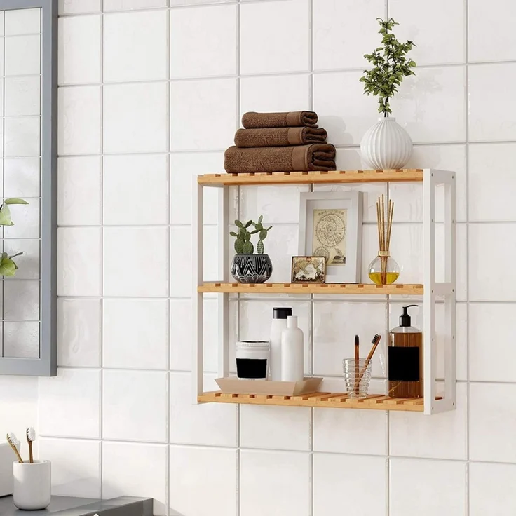 Songmics Badregal Badezimmerregal, mit 3 verstellbaren Ablagen, Wandmontage – Bild 3