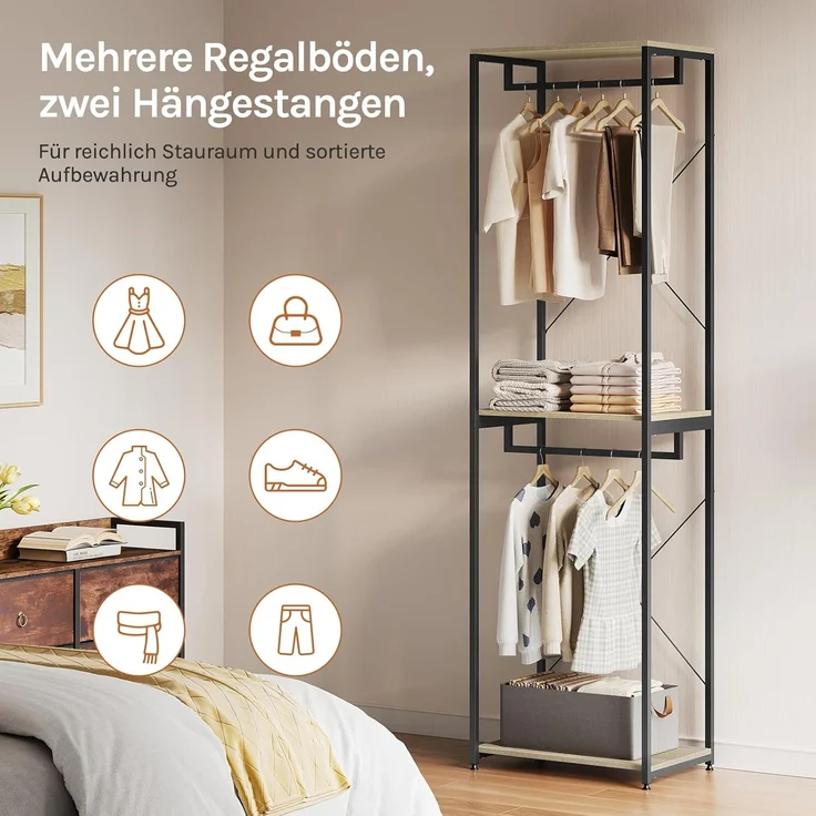 Woltu Kleiderständer, (1 St), Garderobenständer Schwarz Helleiche – Bild 5