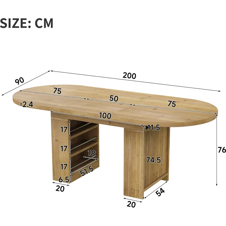 Merax Ausziehbarer Esstisch 150/200 * 90 cm, geeignet für 6–8 Personen,Mit Stauraum, verdickte Tischplatte, Ausziehbarer Esstisch im skandinavischen Stil, Eichenfarbe – Bild 4
