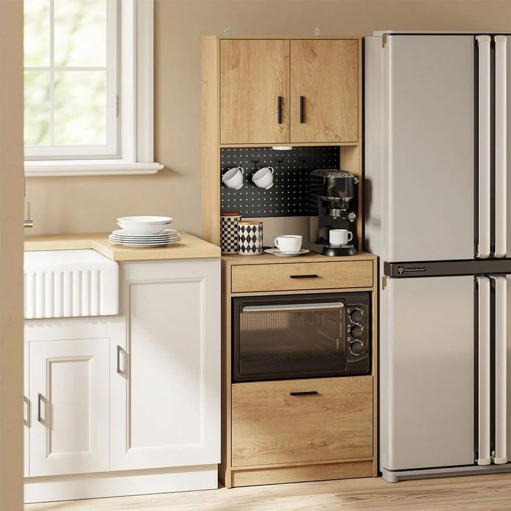 SoBuy Buffet FSB98-E, Küchenschrank mit Steckdose, Buffetschrank Küche, Sideboard Mikrowellenschrank mit Steckdose und 2 USB, für Küche und Kaffeebar – Bild 2