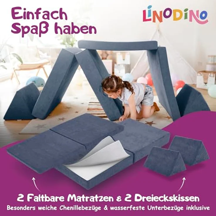 Linodino Kindersofa Spielsofa I aus Schaumstoff Bausteine I Spielcouch für Kinder, Wasserfeste Unterbezüge, Waschbare Chenille Bezüge 30° – Bild 5