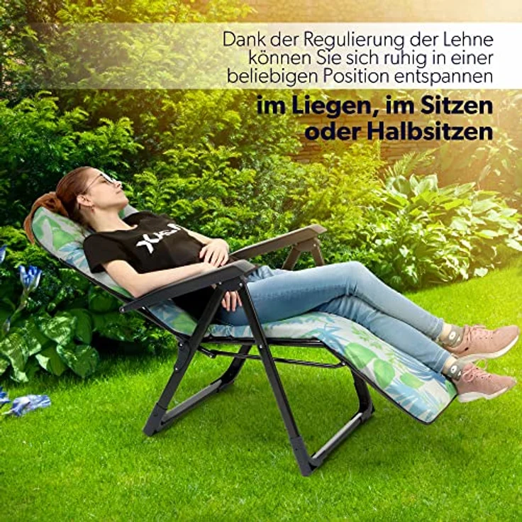 Kadax Gartenliegestuhl, verstellbar, Grün, Blau, Grau, Metall, 58x150 cm, ideal für Garten und Terrasse – Bild 8