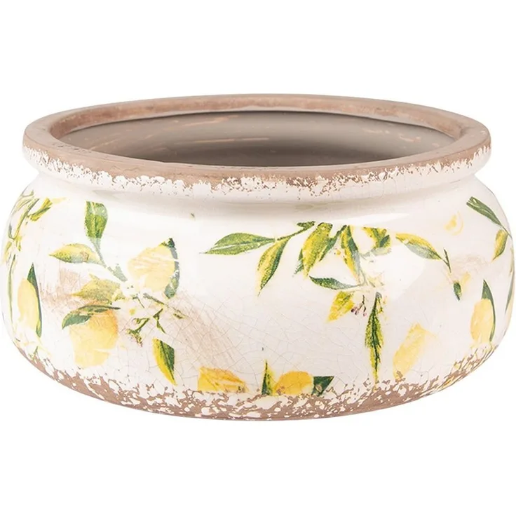 Clayre & Eef Blumentopf Clayre & Eef Blumentopf „Zitrone“ – Gelb, Rund, 23x23x10 cm, Keramik