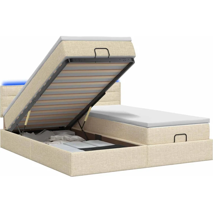 vidaXL Ottoman-Bett mit Matratze und LED Creme 180 x 200 cm Stoff 3457257 – Bild 2