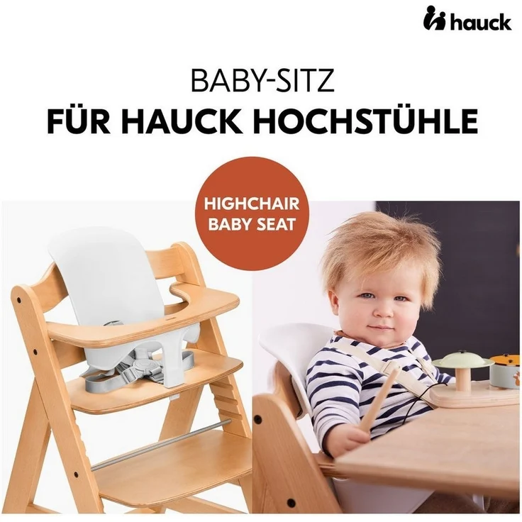 Hauck Hochstuhl Beta Plus Natural, Kinderhochstuhl mit Essbrett, Sitzauflage, Baby-Sitz, Sitzpad & Rollen – Bild 2