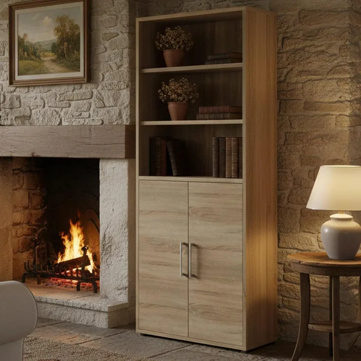 Dmora - Kommode Karine, Wohnzimmerbuffet, Wohnzimmer-Sideboard, Moderne Küchen-Speisekammer, 89x40 h222 cm, Eiche