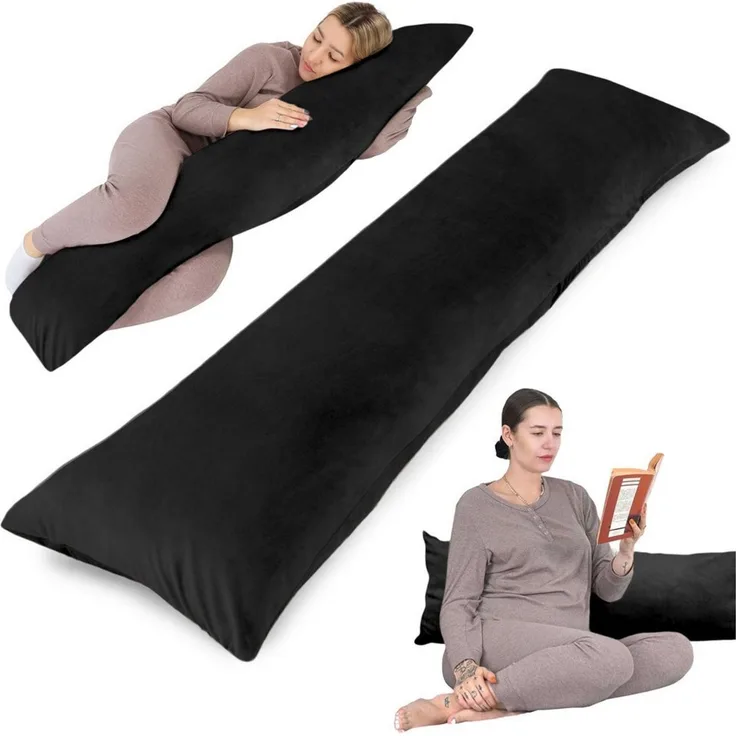 Totsy Baby Seitenschläferkissen mit Bezug Velvet 40x145 cm - Komfortkissen Schlafkissen Seitenschläfer Body Pillow Seitenschlafkissen Black