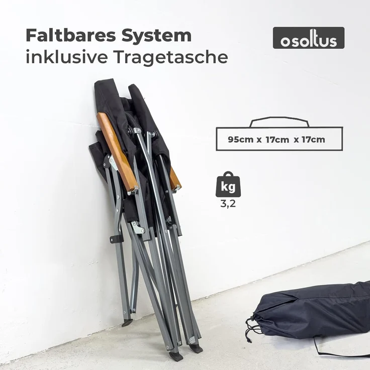 osoltus Faltsessel Lounge Low Campingstuhl Bergen Alu eloxiert Schwarz – Bild 4