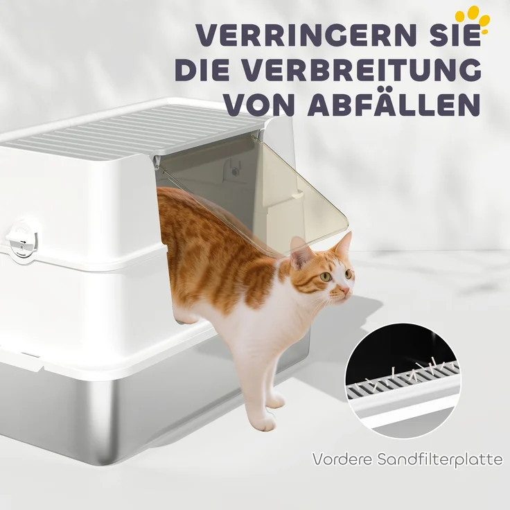 PawHut Katzenklo, Edelstahl, Kunststoff, Hellgrau, 60,2L x 40,2B x 44,5H cm – Bild 9