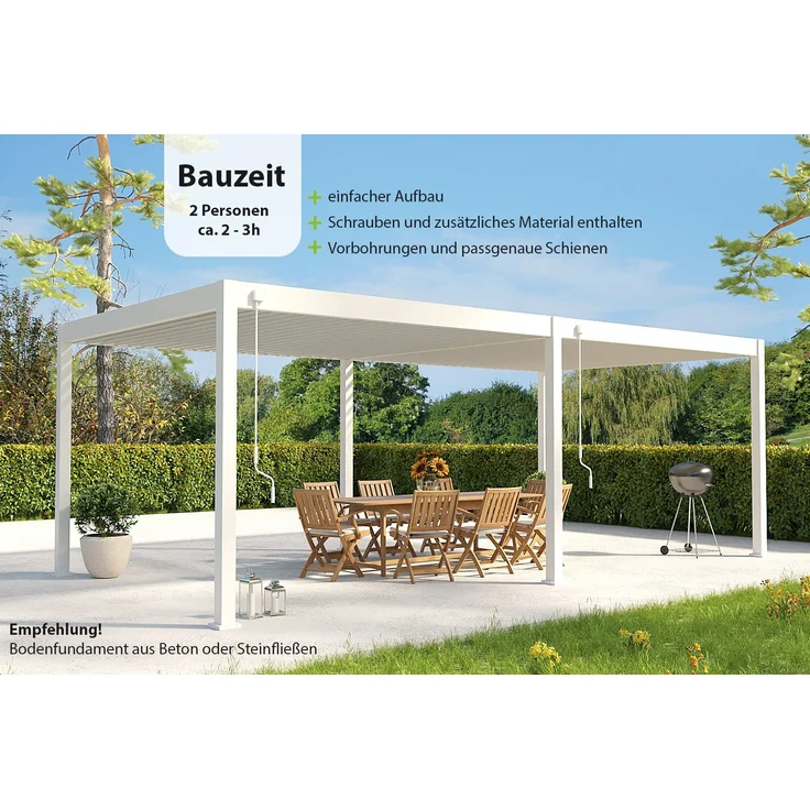Weide Deluxe | Pergola Voll Aluminium freistehend | 3,6 x 7,2 M | Lamellendach weiß – Bild 7