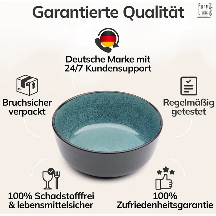PURE LIVING INTERIOR DESIGN Geschirr-Set Pure Living Müslischale 6er 16cm »Ibiza«, Steingut, Petrol, 6 Personen, Steingut, Mediterrane Handwerksoptik, Reaktive Glasur – jedes Stück einzigartig… – Bild 4