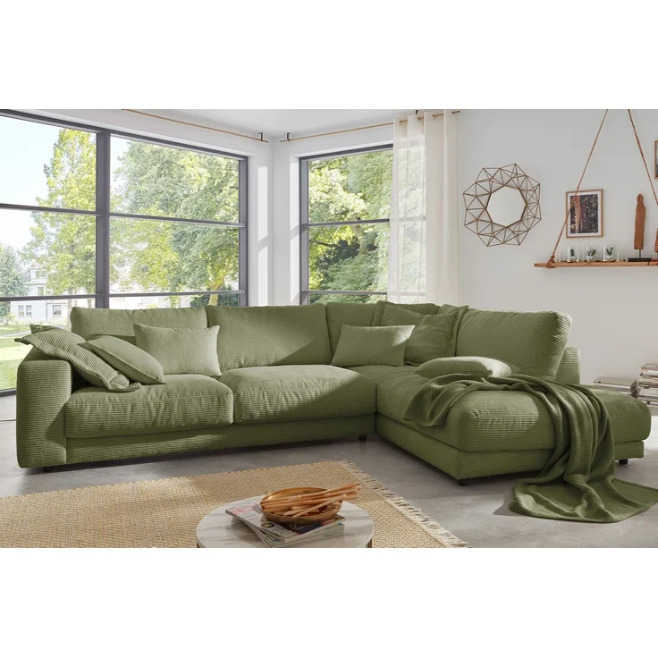 KAWOLA Sofa MADELINE Ecksofa Cord olivgrün Recamiere rechts 86 x 224 x 325 cm – Bild 2
