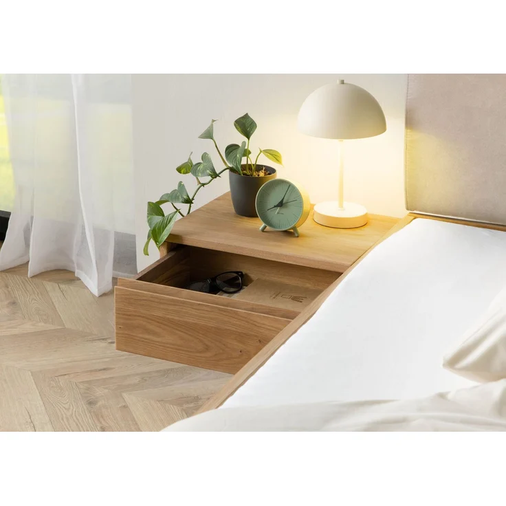 Bett mit Nachttisch links Eiche 180x200x85 natur geölt, Kopfteil beige FICHTELBERG #151 – Bild 4