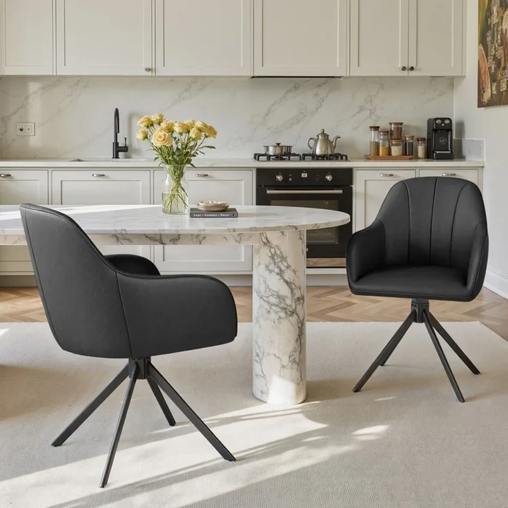 Hawthyhome 4-Fußstuhl Esszimmerstuhl drehbar mit Armlehne, 360° Drehfunktion, stabiles schwarzes Metallgestell, moderner Küchenstuhl für Esszimmer, Wohnzimmer, Büro & Homeoffice, Schwarz