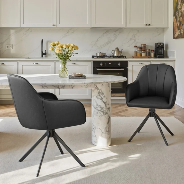 Hawthyhome 4-Fußstuhl Esszimmerstuhl drehbar mit Armlehne, 360° Drehfunktion, stabiles schwarzes Metallgestell, moderner Küchenstuhl für Esszimmer, Wohnzimmer, Büro & Homeoffice, Schwarz – Bild 1