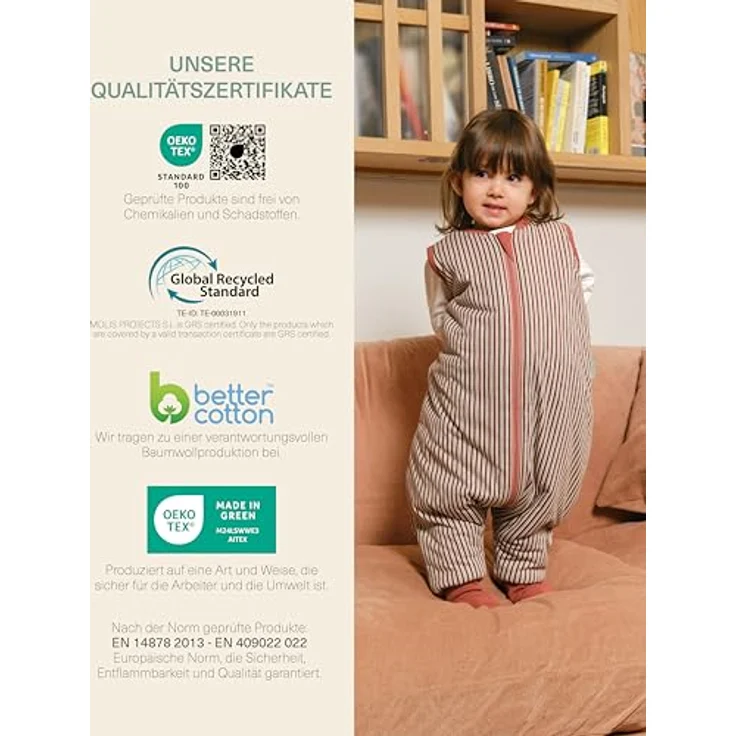 molis&co - Baby Schlafsack mit Füßen und Socke - Ideal für den Winter - Babyschlafsack mit Beinen 2,5 tog - 100% Baumwolle (Oeko-TEX 100), Premium Qualität - Burgundy Stripes (70 cm) – Bild 7