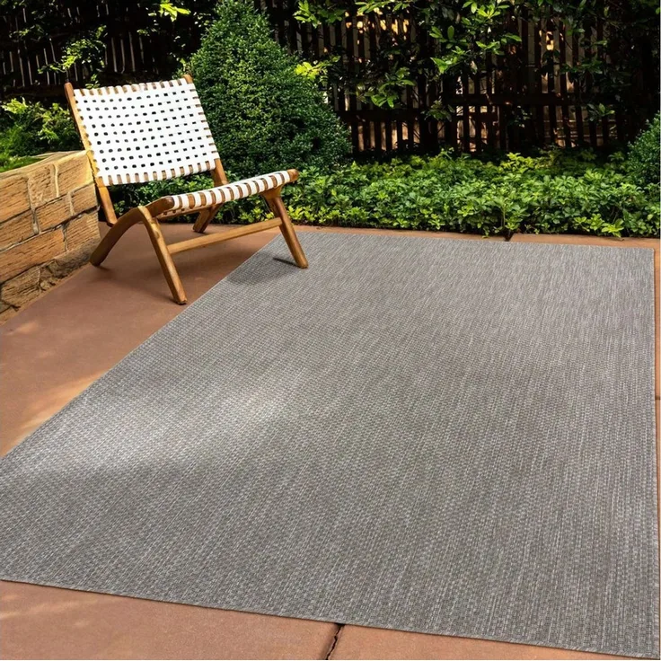 TaraCarpet Teppich Tara Carpet Columbia Meliert In & Outdoor auch für die Küche, rechteckig, Höhe: 5 mm, Balkon Terrasse Wintergarten grau meliert Esszimmer 80x150