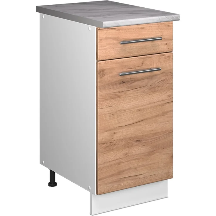 Unterschrank für Spüle/Kochfeld Fame-Line Goldkraft Eiche 40 cm , AP Marmor Vicco – Bild 1