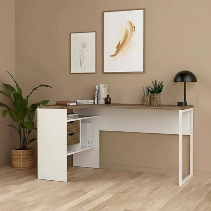 Dmora - Schreibtisch Patience, Mehrzweckschreibtisch, B?rotisch f?r PC, Eckschreibtisch, 145x81 h77 cm, Wei?