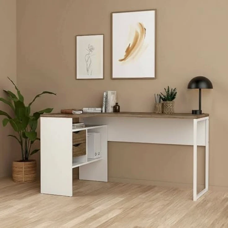 Dmora - Schreibtisch Patience, Mehrzweckschreibtisch, B?rotisch f?r PC, Eckschreibtisch, 145x81 h77 cm, Wei? – Bild 1