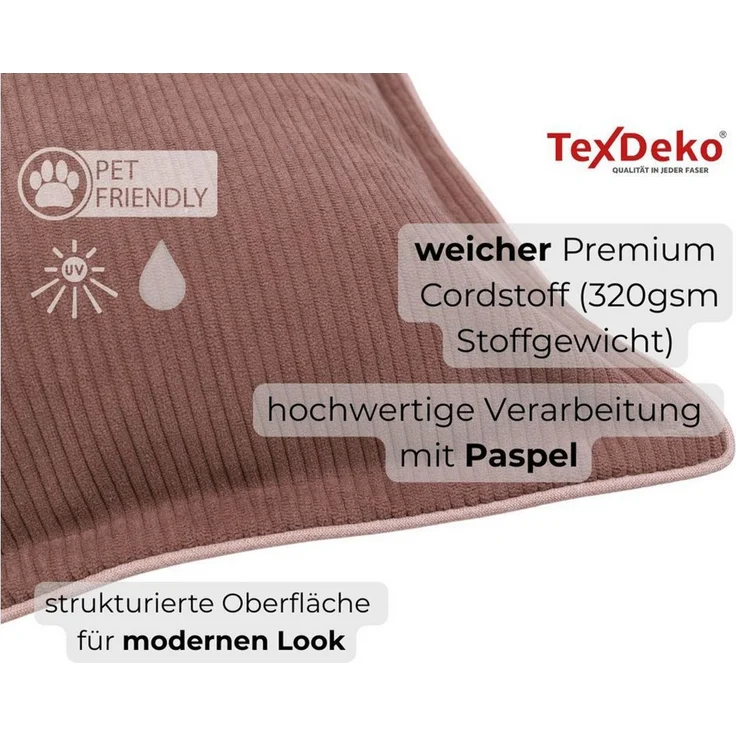 TexDeko Palettenkissen TexDeko Cord 2-TLG Palettenkissen-Set wasserabweisend, 1x Palettenkissen (Sitzkissen) + 1x Rückenkissen, Premium Qualität – Bild 4