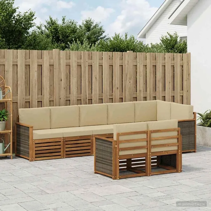 vidaXL Outdoor-Sofagarnitur 7 stk. 8-Sitzer Natur und Beige 3384499