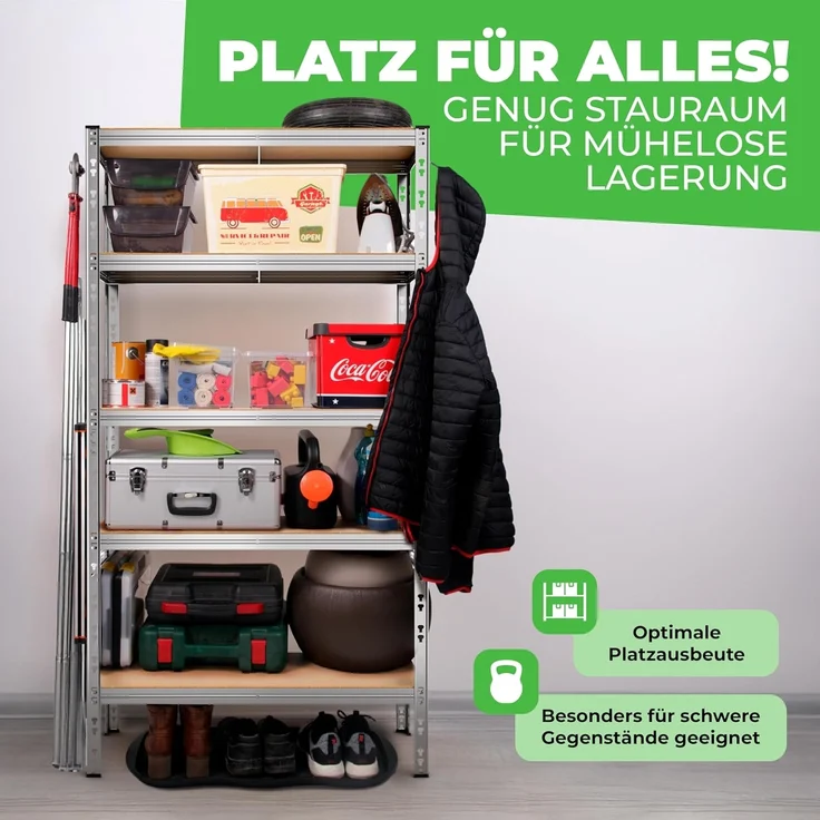 Ondis24 2er Set Metallregal Thomas, Lagerregal 90 x 40 x 180 (H) cm, Kellerregal bis 875kg belastbar, Silber, mit 5 Fachböden, je 175 kg belastbar, höhenverstellbar, Schwerlastregal (Easy-Mount) – Bild 7