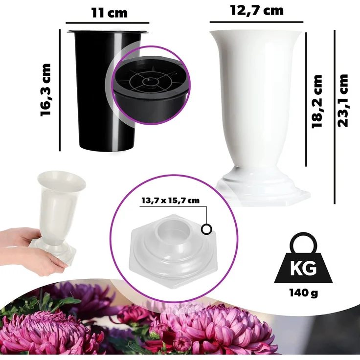 KADAX Vase, Fläschchen für Friedhof, Grabstein, Weiß, 23 cm – Bild 3