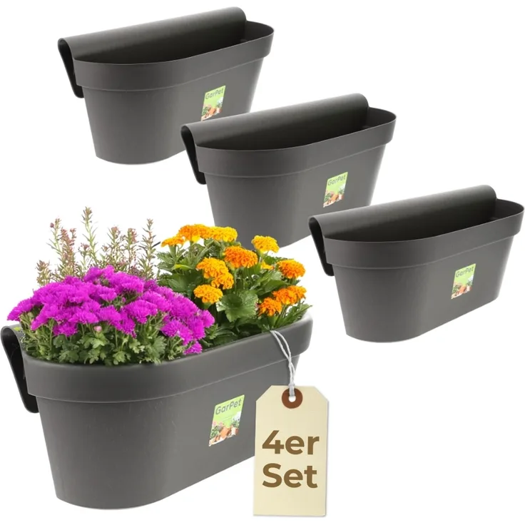 GarPet Balkonkasten 4x Geländerkasten Balkon mit Wasserspeicher Blumen Topf Kasten