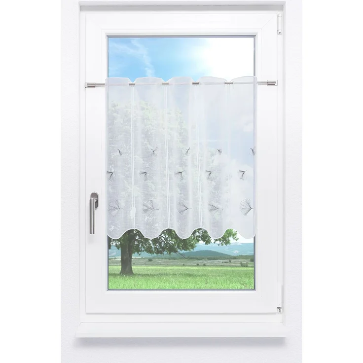 Scheibengardine Lysel - Ginkgoblatt (Bx H) 128cm * 60cm Grau/Grau – Bild 1