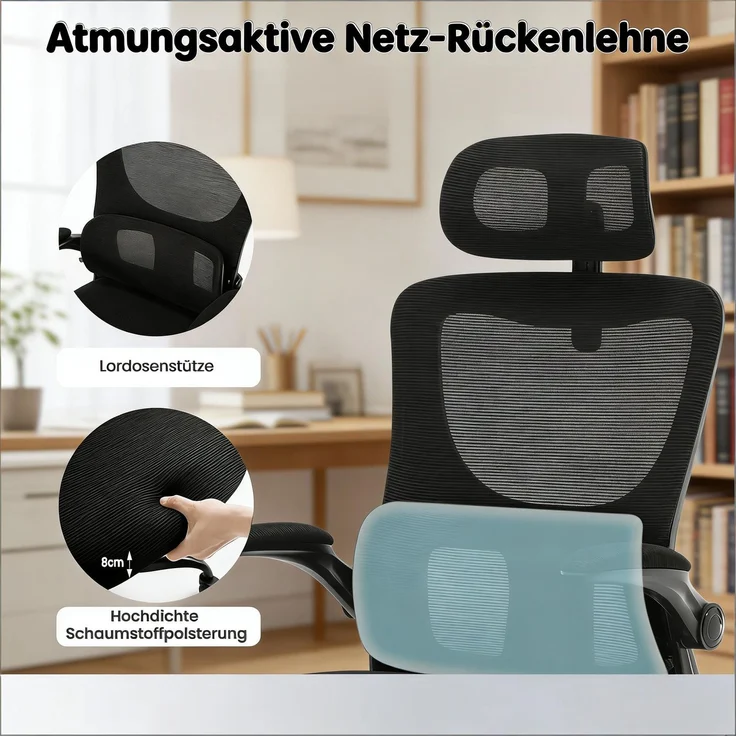 Faumrta Bürostuhl,Hohe Rückenlehne Konferenzstuhl,Atmungsaktiver Computerstuhl,Bequemer Spielstuhl,Bürostuhl mit R?dern(nur mit Bürostühlen)Foam,Metal+Mesh,PU67.5cm*62cm*123.5cmSchwarz – Bild 6