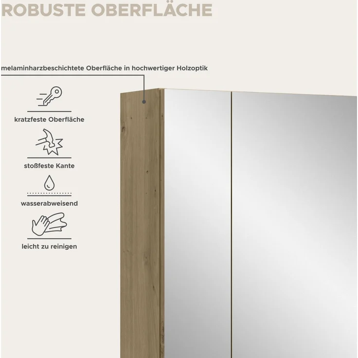 Spiegelschrank (B/H/T: 60x70x18 cm) in Artisan Oak Nachbildung und Artisan Oak Nachbildung – Bild 9