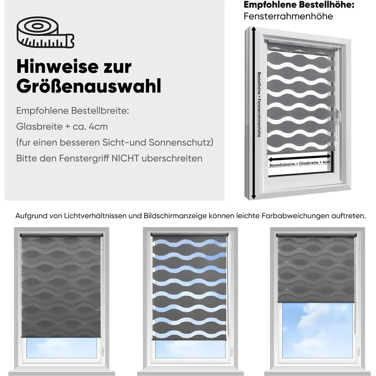 Sekey Doppelrollo Wellen Klemmfix ohne Bohren für Fenster, Doppelrollo 90 cm breit, Duo Rollo Welle Jalousie Sonnenschutz, 90x150cm, Dunkelgrau – Bild 6
