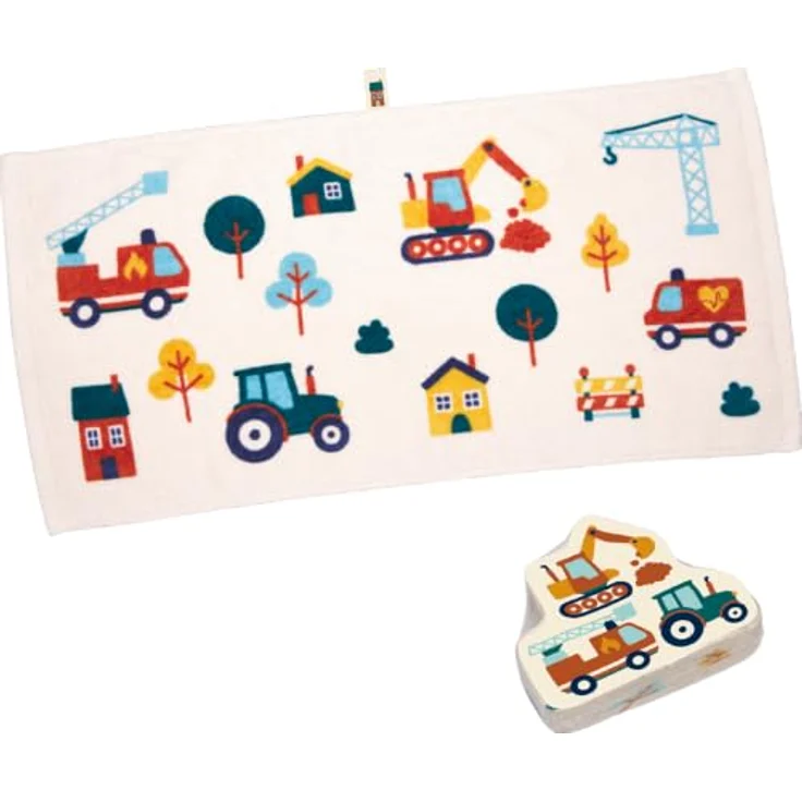 COPPENRATH DIE SPIEGELBURG Gästehandtuch Zauberhandtuch „Fahrzeuge“, 100 % Baumwolle, 60 x 30 cm, ideal für Schule und Camping – Bild 1