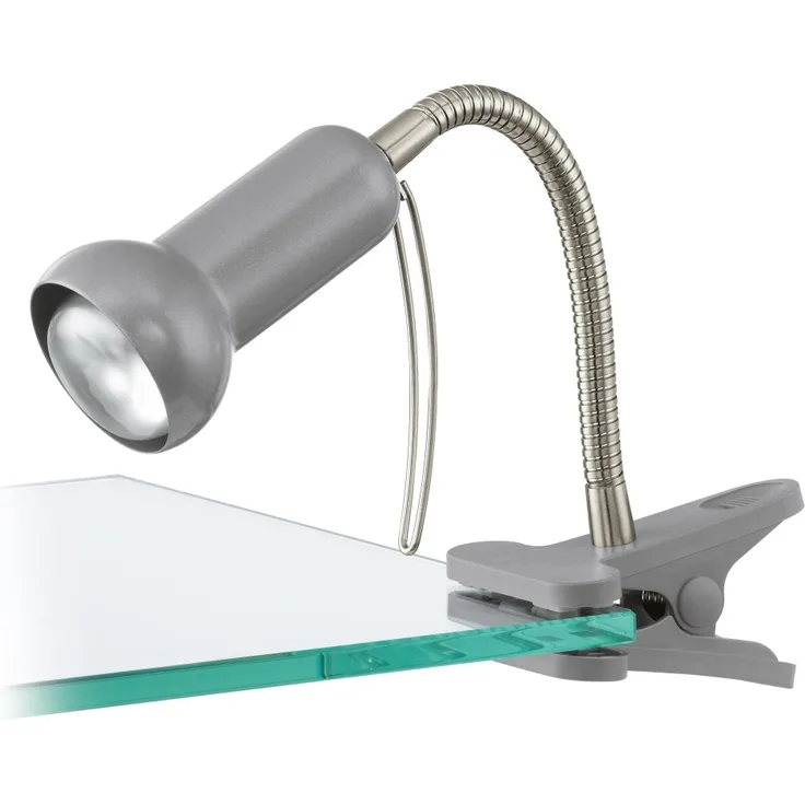Eglo 81265 Klemmleuchte FABIO Stahl, Kunststoff silber E14 max. 1X40W H:30cm mit Kabelschalter