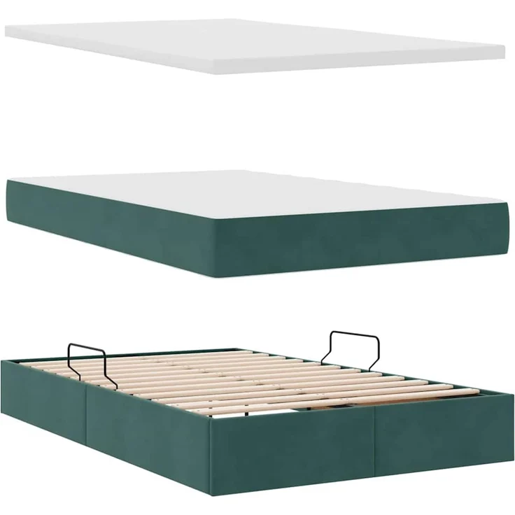 vidaXL Aufbewahrungsbett mit Matratze Dunkelgrün 120 x 190 cm Samt 3372078 – Bild 8