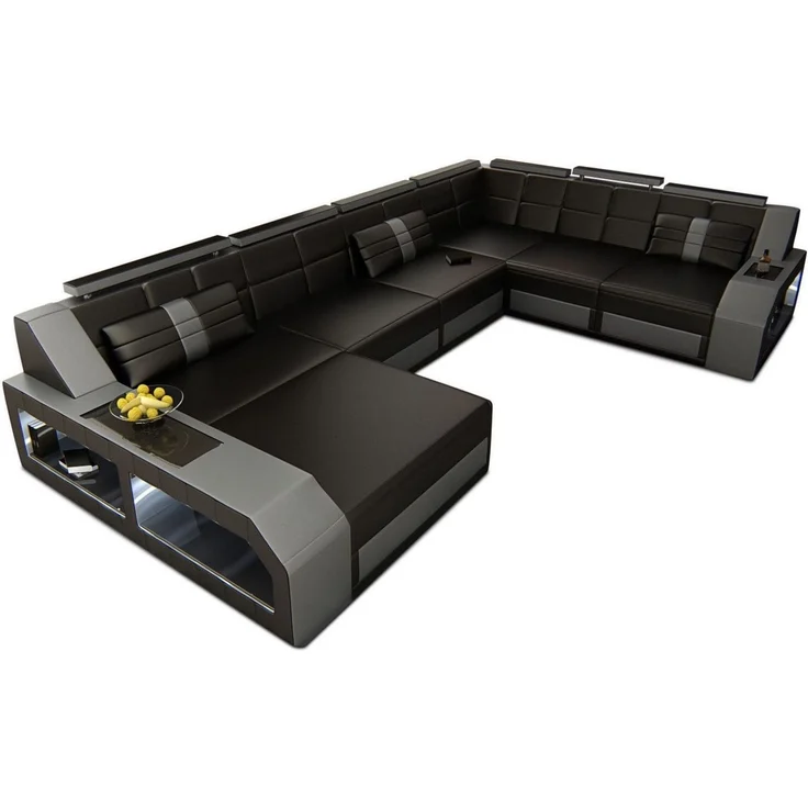 XXL Leder Wohnlandschaft Matera - Ledermix - schwarz-grau - Links – Bild 1