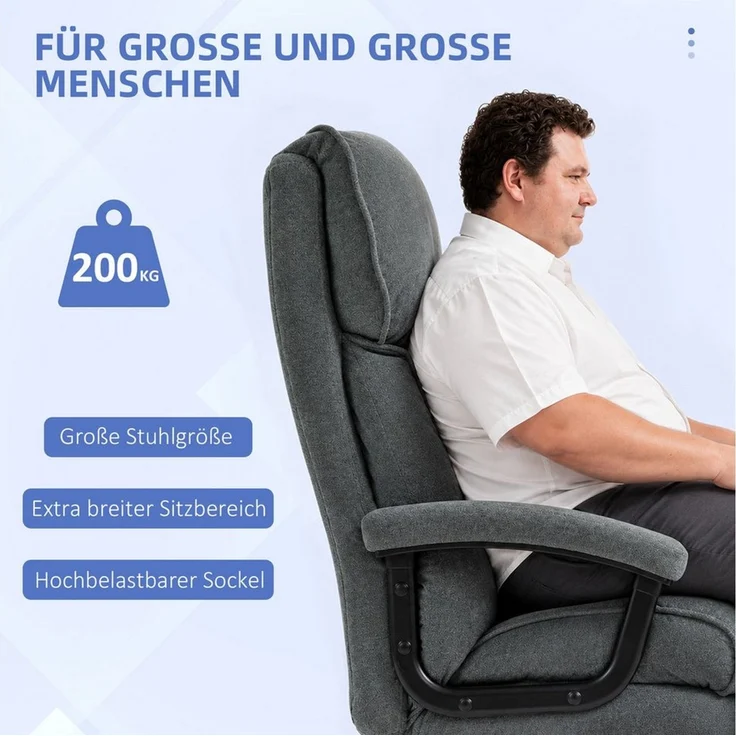 HOMCOM Bürostuhl Chefsessel mit Hoher Rückenlehne, Wippfunktion, Schreibtischstuhl (Set, 1 St), Belastbar bis 200 kg, hoher Rücken – Bild 4