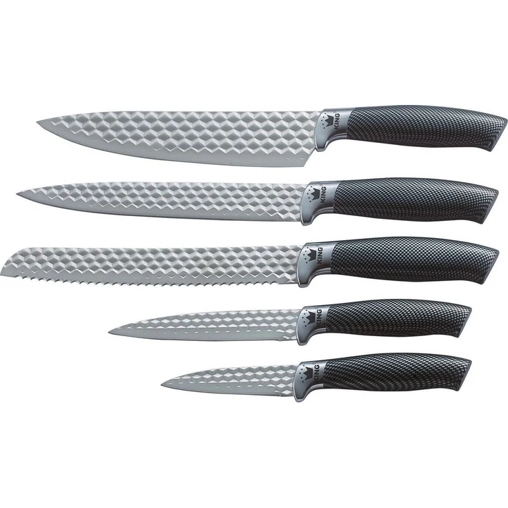 KING Messer-Set CARBON DIAMOND (Set, 5-tlg), Klingen mit Rautenstruktur – Bild 1