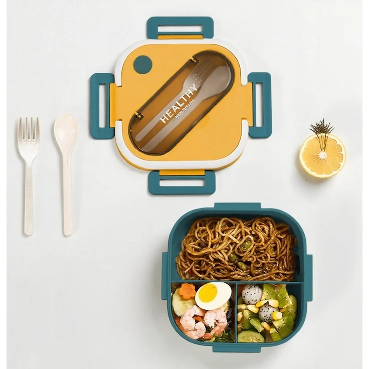 HT Lunchbox Lunch-Behälter (3 Fächer), Auslaufsicher & BPA-frei-mit Besteck, für Kinder und Erwachsene Brotdose mit Fächern – Bild 5