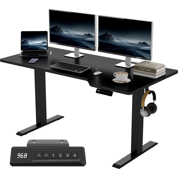 JUMMICO Höhenverstellbarer Schreibtisch 140x70 cm Ergonomie Bürotisch | Höhenverstellbar Schreibtisch Elektrisch mit 4 Memory-Funktion, großer Leicht L-förmig Eckschreibtisch für Homeoffice