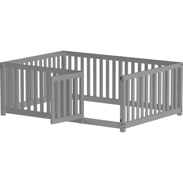 Kinderbett 140 x 200, Holzboden Bettrahmen mit Zaun und Tür, Grau (Alte SKUs:WF321564AAG) – Bild 6