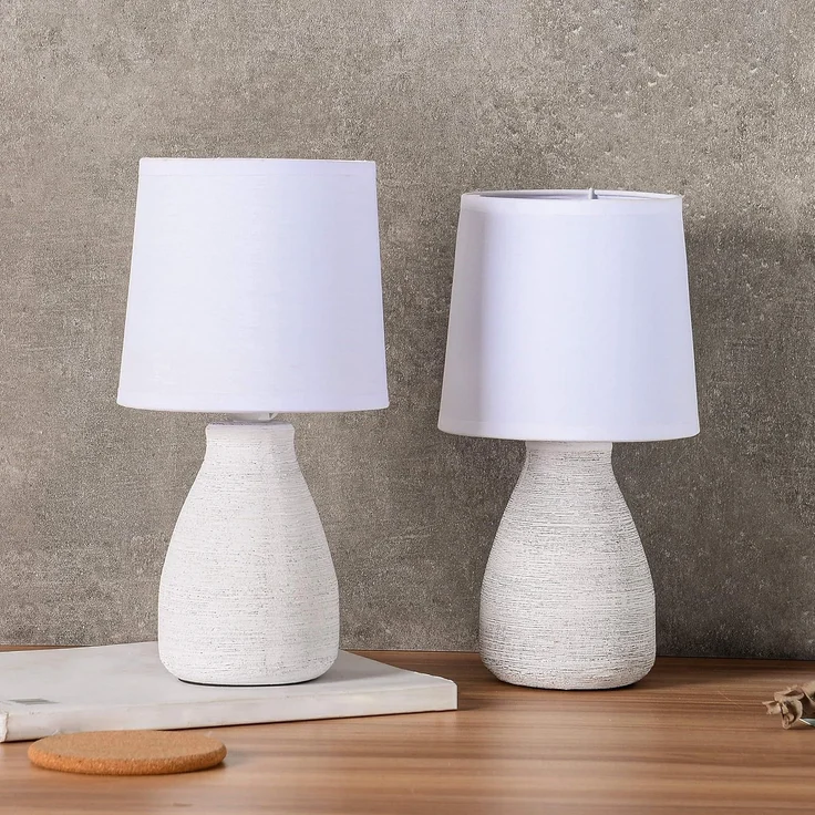 BRUBAKER Tischleuchte Landhaus Shabby Chic, Designer Tischlampe, Ohne Leuchtmittel, 1x oder 2er Set Deko Nachttischlampe mit Stein Optik – Bild 3