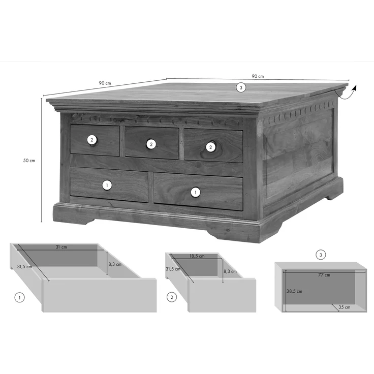 Couchtisch Akazie 90x90x50 nougat lackiert OXFORD #320 – Bild 6
