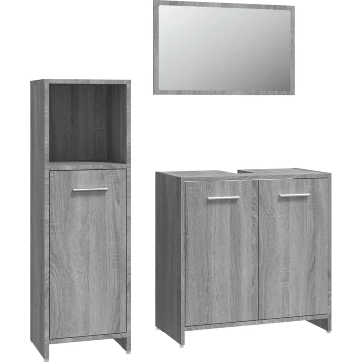 vidaXL 3-tlg. Badmöbel-Set Grau Sonoma Holzwerkstoff 3154407 – Bild 2
