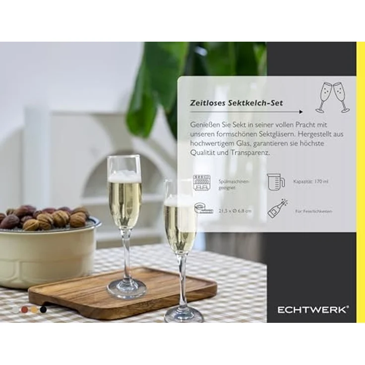 ECHTWERK Sektglas Champagnerkelche Set 170 ml, 6-tlg, Glas, für Champagner, Schaumwein, Aperitifs, ideal für Feierlichkeiten – Bild 6